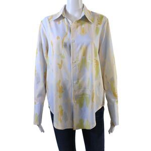 Fateen Womens Abstract Print Buttoned Long Sleeve Blouse Multicolor Size M